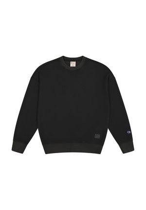 Schwarzer Sweatshirt mit rundem Ausschnitt, gerippten Bündchen und Saum. Mit einem Logo-Patch auf der unteren Front und einem kleinen Logo auf dem Ärmel.
