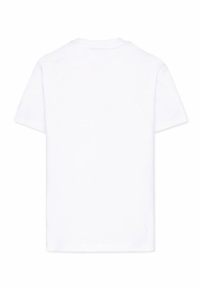 T-shirt blanc uni à manches courtes vu de dos, avec un col rond et sans logos ni motifs visibles.