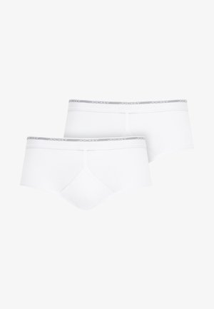 Pantaloni boyshort bianchi in cotone con una cintura elastica grigia con il logo "JOCKEY," texture liscia e design a taglio classico.