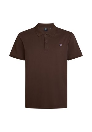 Bruine poloshirt van katoen met een kraag, korte mouwen en een klein logo op de linkerkant van de borst. Standaard pasvorm.