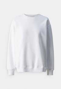 Sweatshirt bianco a girocollo realizzato in tessuto morbido, con maniche lunghe e polsini a coste. Design semplice senza decorazioni né motivi.
