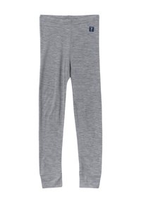 Harmaat legginssit, jotka on valmistettu pehmeästä ja rakenteellisesta kankaasta. Niissä on tiukka muotoilu ja pieni bränditagi vyötäröllä.