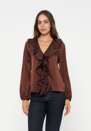 Anna Field by Zalando, RUFFLE BLOUSE - Риза с копчета - shaved chocolate