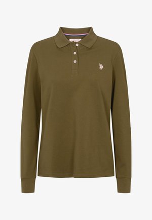 Pikkade varrukatega polo särk oliivrohelises värvitoonis, valmistatud puuvillast. Sellel on krae, kolm nööpkinnitust ja rinnal tikitud logo.