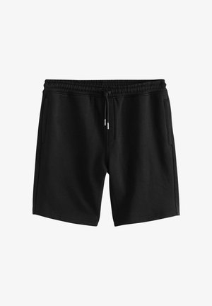 Pantaloni scurți negri, dintr-un material moale și elastic. Prezintă un talie elastică cu șnur și două buzunare laterale. Design simplu.