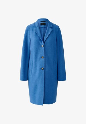 Blautonen Wollmischungsjacke mit Reverskragen, fünf Knöpfen, zwei Seitentaschen und strukturierter Oberfläche. Taillierte Passform, knielanges Design.