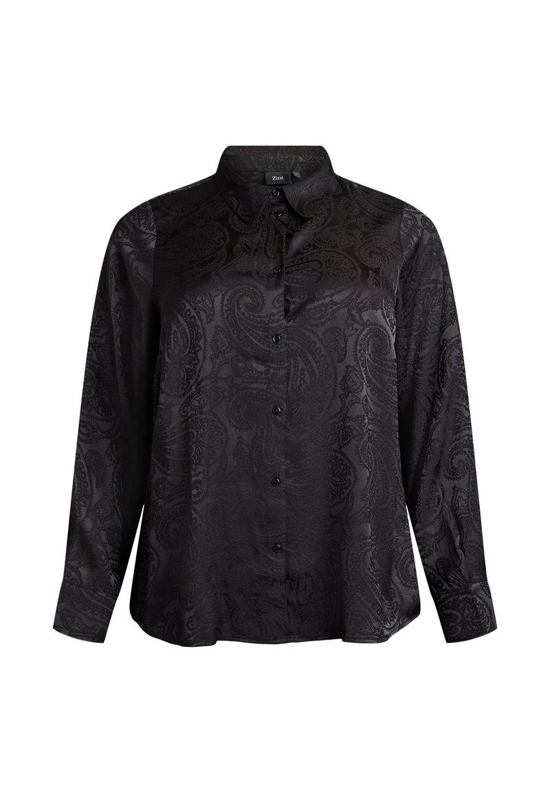 Must must sleeves with a smooth fabric tacteering paisley pattern, featuring a button-down front and classic collar.