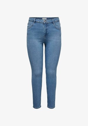 Chude dżinsy w jasnoniebieskim kolorze z średnim stanem, pięcioma kieszeniami i delikatnym wyblaknięciem. Gładka tekstura i dopasowany krój.