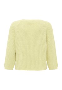 Helles gelbes, strukturiertes Sweatshirt mit Dreiviertelärmeln, gerippter Optik und lässigem Schnitt. Die Rückansicht zeigt einen geraden Saum und minimale Details.