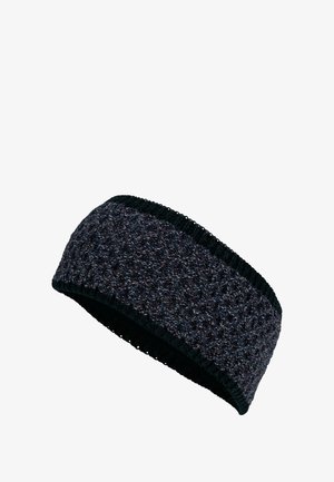 Strickhaarband in Dunkelgrau mit strukturiertem Muster, featuring einen schwarzen, gerippten unteren Rand. Weiches, elastisches Material für Komfort.