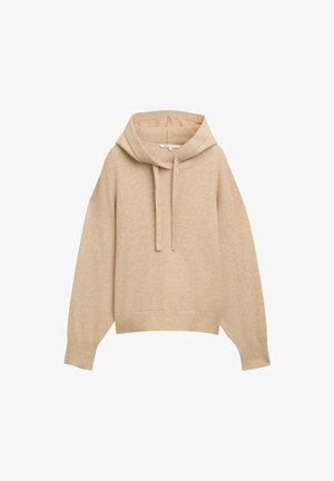 Beige hoodie met een losse pasvorm, geribbelde manchetten en zoom. Voorzien van een trekkoord in de capuchon en een zachte, gestructureerde stof.