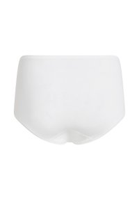 Weiße Hipster-Unterwäsche aus Baumwolle mit glatter Textur, mittlerer Bundhöhe und einfachem Design ohne sichtbare Muster oder Akzente.