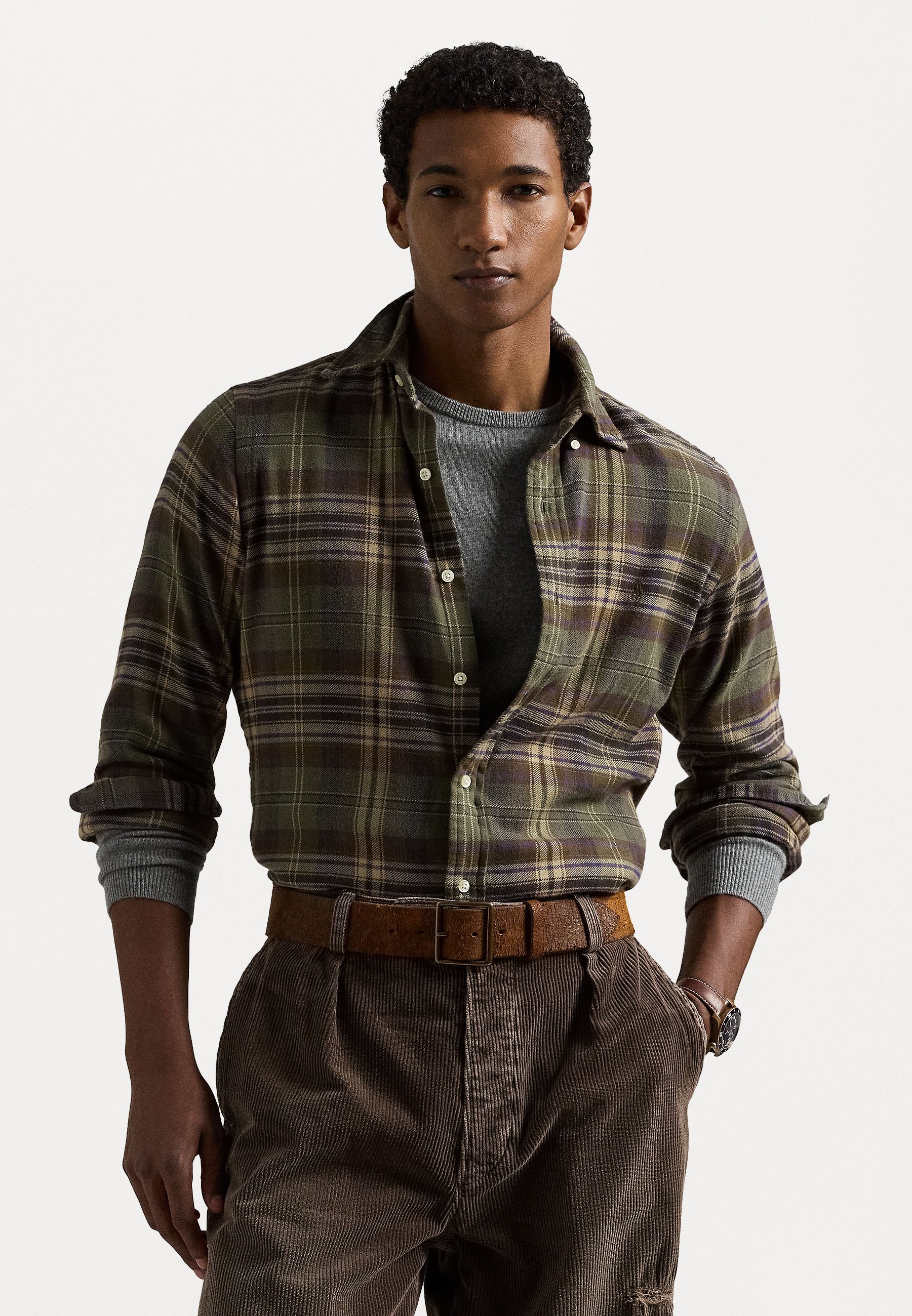 Camisa Verde Hombre Camisa Polo Ralph Lauren Custom Fit De Franela