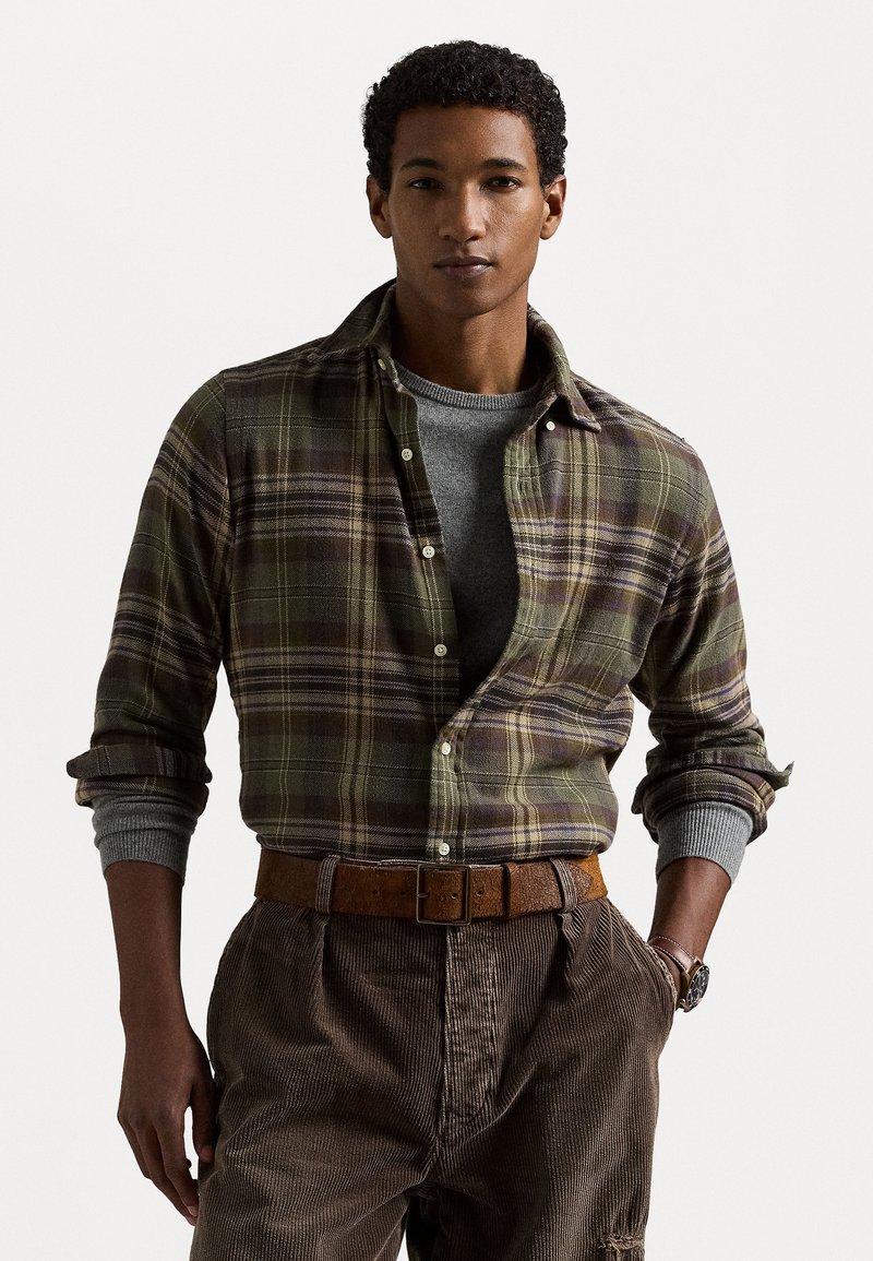 Polo Ralph Lauren CUSTOM FIT PLAID BRUSHED FLANNEL SHIRT - Shirt - olive/brown
