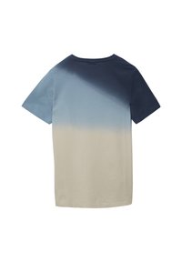 Kurzarm-T-Shirt mit einem Ombre-Design, das von Dunkelblau zu Hellblau und Beige übergeht, aus weichem Baumwollmaterial gefertigt.