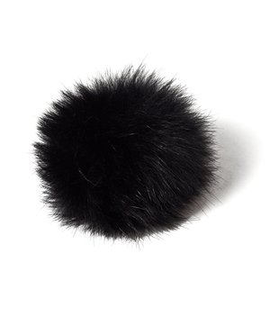 Schwarzer Pelz-Pompon, runde Form, weiche Textur, dichte Fasern und eine glatte Oberfläche, mit einem Durchmesser von etwa 7-10 cm.