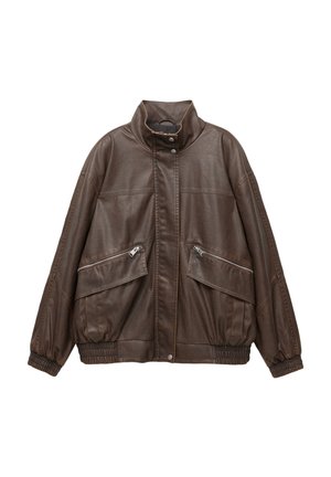 PULL&BEAR WITH ZIPS - Faux leather jacket - dark brown