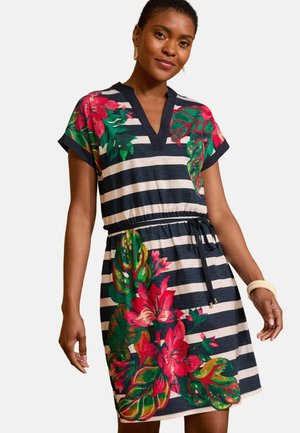 REGULAR FIT V-NECK  - Džersejové šaty - navy stripe floral belted