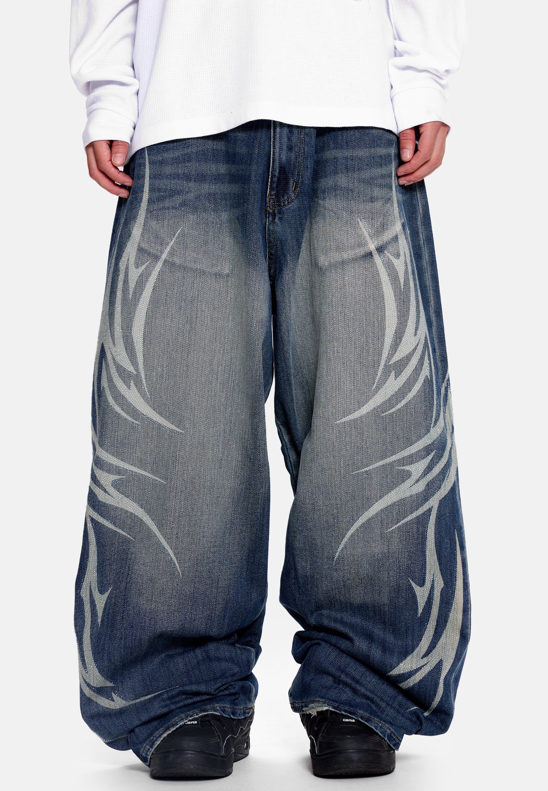 Jaded London RHINESTONE TATTOO - Baggy Jeans - denim/blue denim