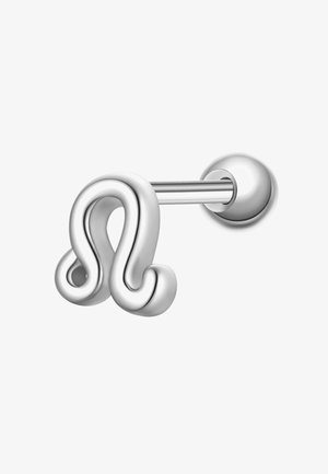 Silberner Metall-Ohrstecker mit einem Design des Sternzeichen Löwe auf weißem Hintergrund.