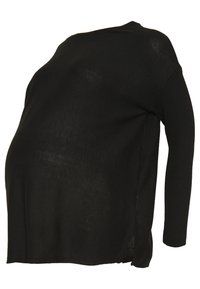 Svart, löst sittande graviditetströja med långa ärmar, tillverkad av ett lätt stickat tyg. Har sidoklyftor vid fållen för extra komfort.