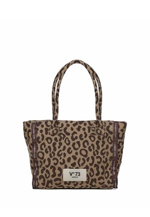 Sac cabas imprimé léopard marron et beige avec double poignée et étiquette "V°73 VENEZIA" au centre avant.