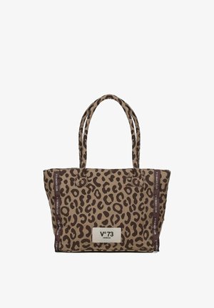 Bolso tote con estampado de leopardo en tonos marrón y beige, con doble asa y una etiqueta "V°73 VENEZIA" en el centro frontal.