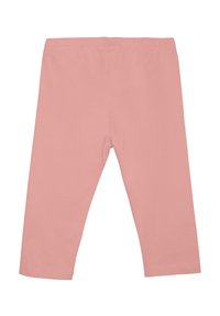 Ljust rosa leggings tillverkade av mjukt, stretchigt tyg. Har en elastisk midja och en smal, åtsittande design utan fickor eller dekorationer.
