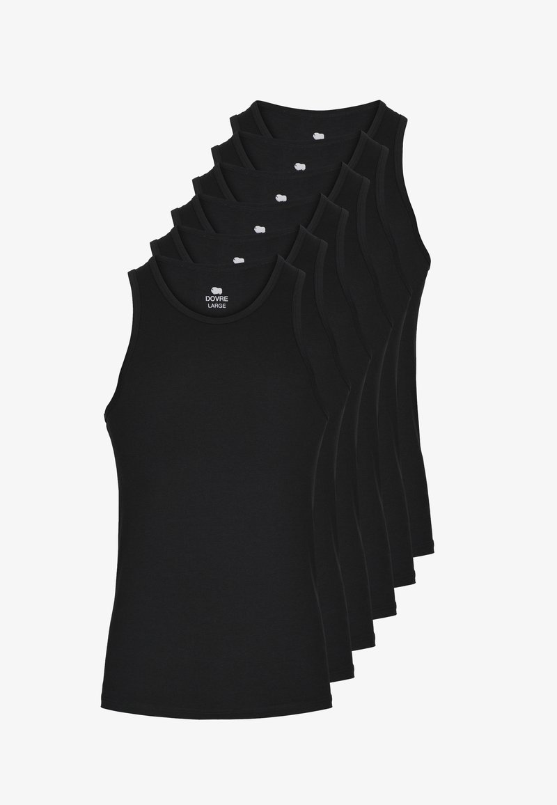 Sorte bomulds tank tops i en pakke med syv, der har en rund halsudskæring og en blød tekstur, uden synlige mønstre eller hardware-detaljer.