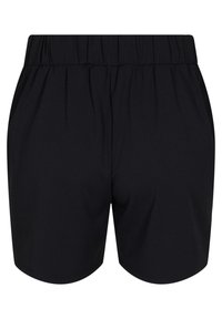Svarta shorts med elastisk midja, avslappnad passform och sidofickor, designade för fritidsbruk.