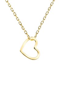 Goldenes Herz-Anhänger an einer Kettenhalskette mit glatter Oberfläche. Das Herz hat ein schlichtes, offenes Design und hängt an einer ovalen Gliederkette.