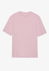 Rosa T-skjorte med korte ermer laget av myk bomull. Har rund hals og en avslappet passform, med en jevn tekstur og uten synlige mønstre.