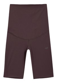 Pantaloni sportivi marroni realizzati in tessuto liscio ed elastico con cuciture rinforzate; presenta un logo in basso a destra.