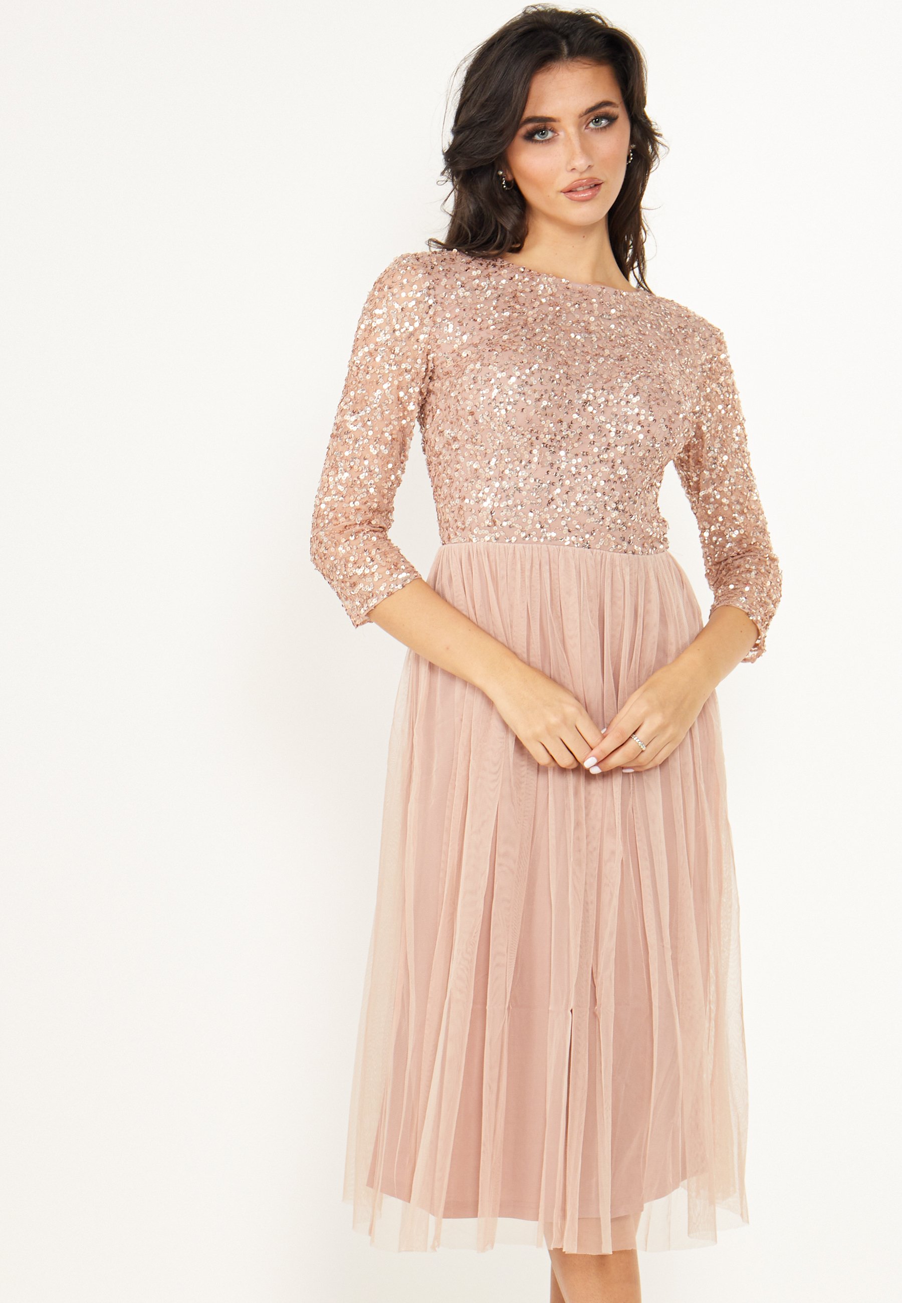 Angeleye EMBELLISHED SEQUIN SLEEVE MIDI 