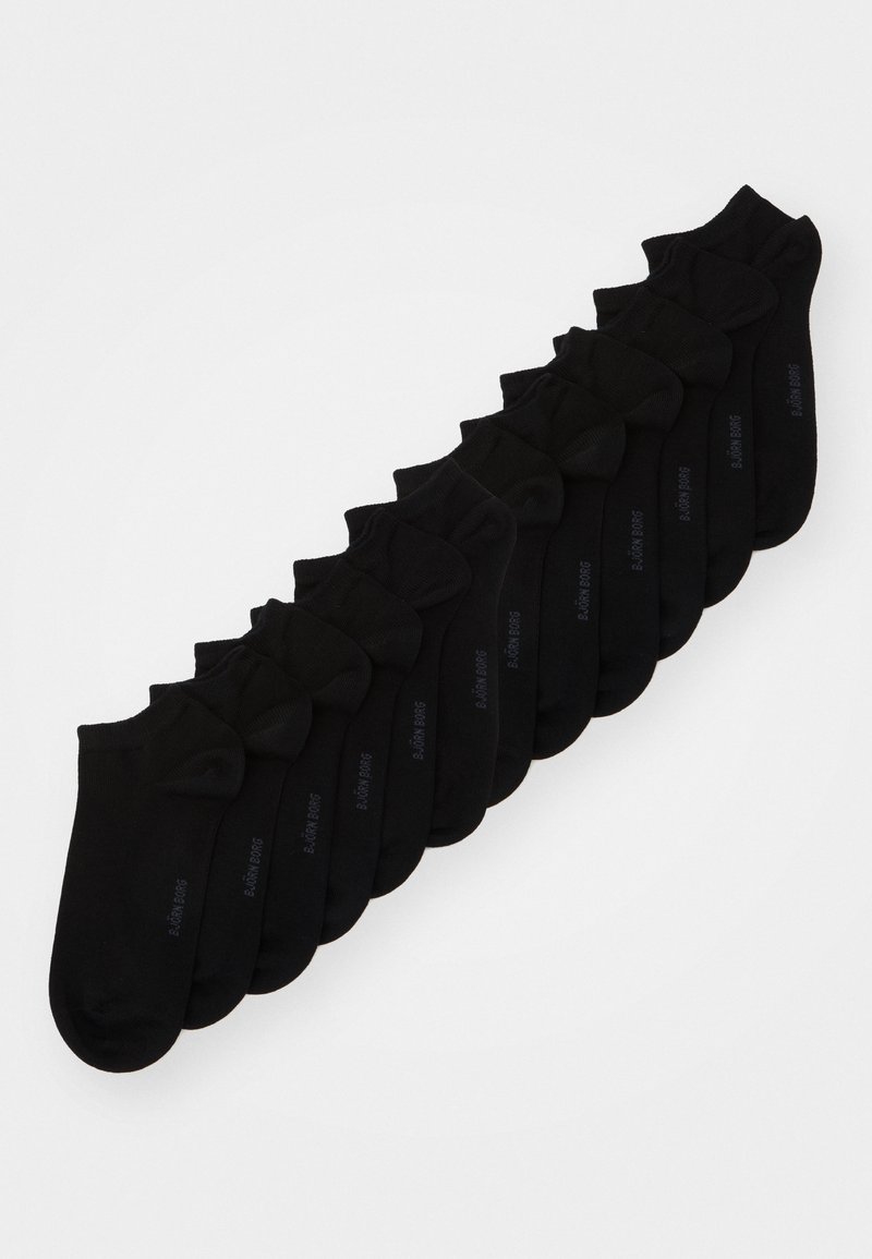 12er Pack schwarze Knöchelsocken aus weichem Stoff. Eigenschaften: glatte Textur und dezentes Logo am Knöchel ohne Muster oder Akzente.