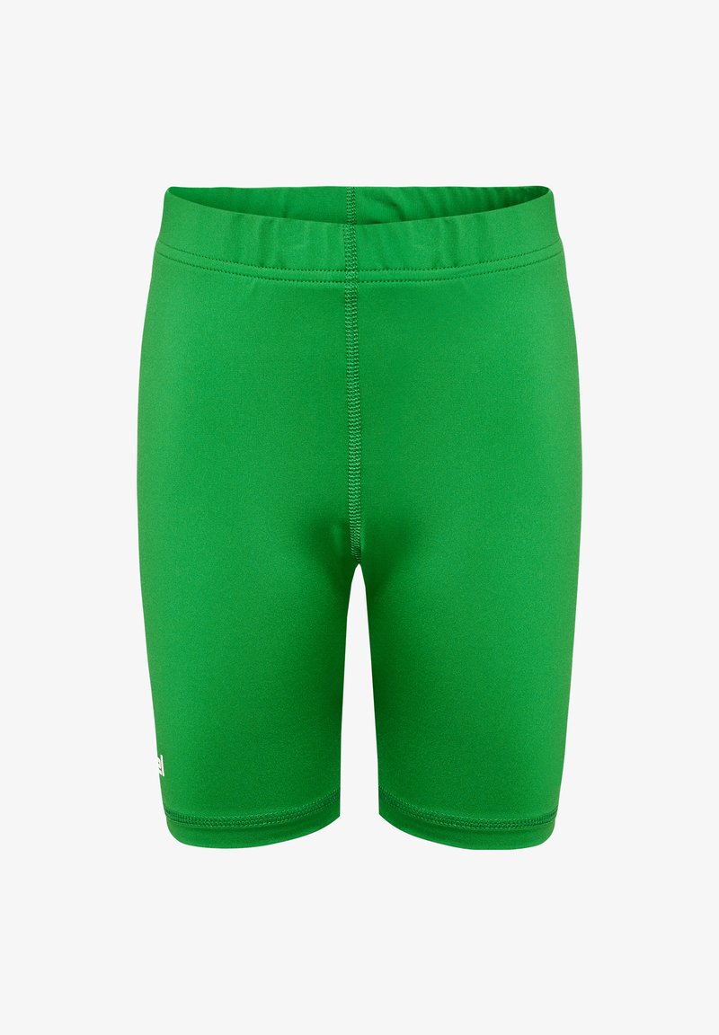 Groene sportshorts met een elastische tailleband, een gladde textuur en zonder zichtbare patronen of versieringen. Geschikt voor sportactiviteiten.