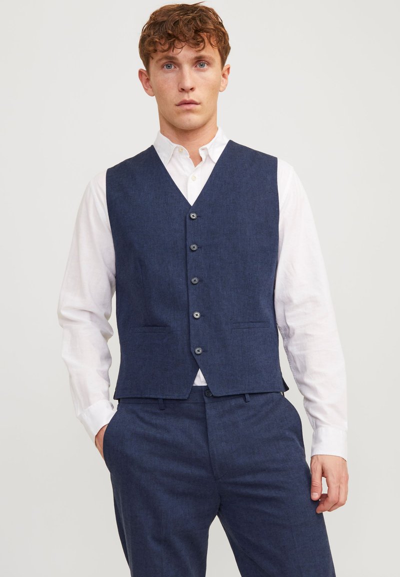 Jack & Jones PREMIUM - JPRRIVIERA LINEN MIX WAISTCOAT - Gilet de costume - dark navy, Agrandir