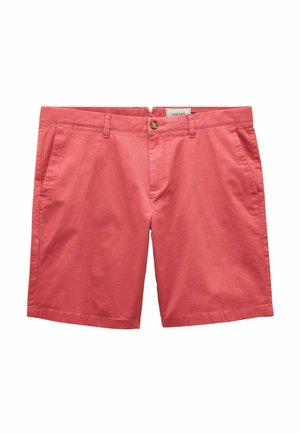 Korallefarbene Shorts aus Baumwolle, mit Knopfverschluss, zwei Fronttaschen und einer glatten Textur mit einem maßgeschneiderten Design und leicht längerem Schnitt.