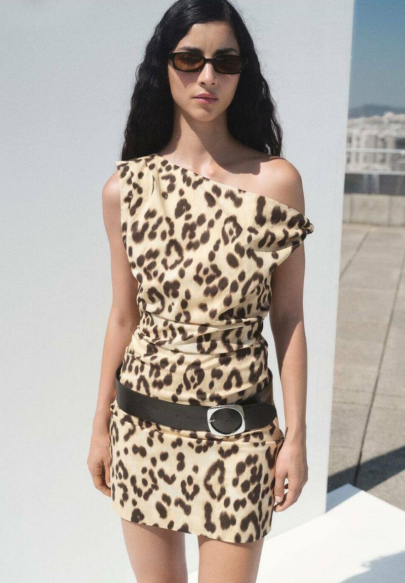 blue dress for baby girl Cheetah Print Ruched Mesh Asymmetrical Midi Dress