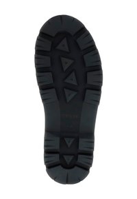 Suola nera dello stivale con profonde scanalature e motivi triangolari lungo il centro per trazione e presa.