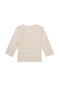 Langärmliges Shirt aus weichem Stoff, mit horizontalen Pastellstreifen und einem kleinen Markenschild auf dem oberen Rücken. Rundhalsausschnitt, lockere Passform.