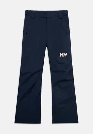 Tmavomodré outdoor nohavice so zipsovými vreckami a logom Helly Hansen na pravom stehne, s plochým predným dielom a pútkami na opasok.