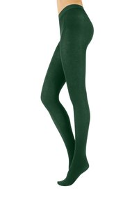 Lebendige grüne, blickdichte Strumpfhosen aus weichem Material, mit einem engen Bund und einer glatten Textur, geeignet für verschiedene Outfits.