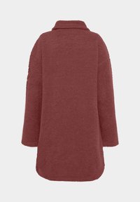 Fleece jas in roestrood, met een kraag en brede mouwen, voorzien van een zachte, gestructureerde oppervlakte en een rechte zoom.