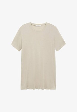 Beige bomulds t-shirt med rund halsudskæring og korte ærmer, der har en afslappet pasform og blød tekstur, uden synlige mønstre eller detaljer.
