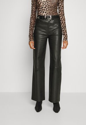 MIA PANT - Leather trousers - black