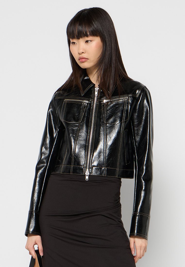 STAND STUDIO Imitatieleren jas zwart