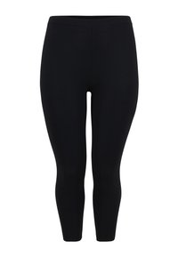 Schwarze Leggings aus elastischem Material, mit einer figurbetonten Passform, glatter Textur und knöchellangem Schnitt. Keine sichtbaren Muster oder Akzente.