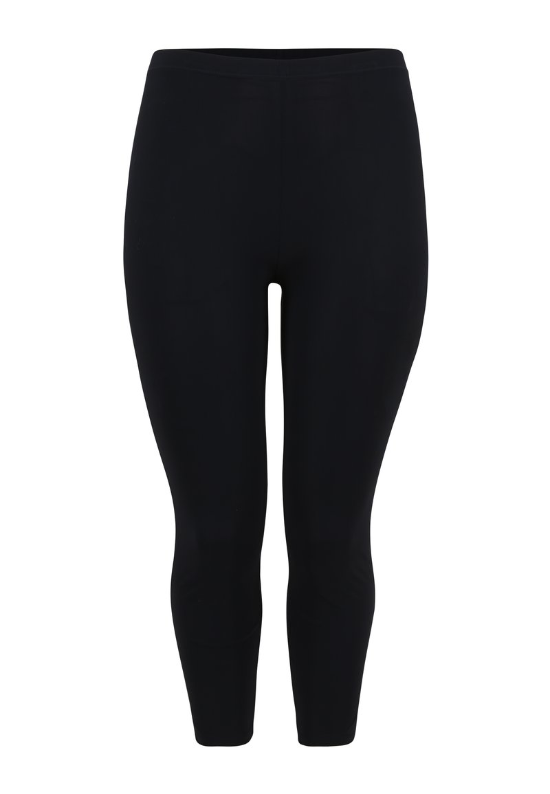 Schwarze Leggings aus elastischem Material, mit einer figurbetonten Passform, glatter Textur und knöchellangem Schnitt. Keine sichtbaren Muster oder Akzente.