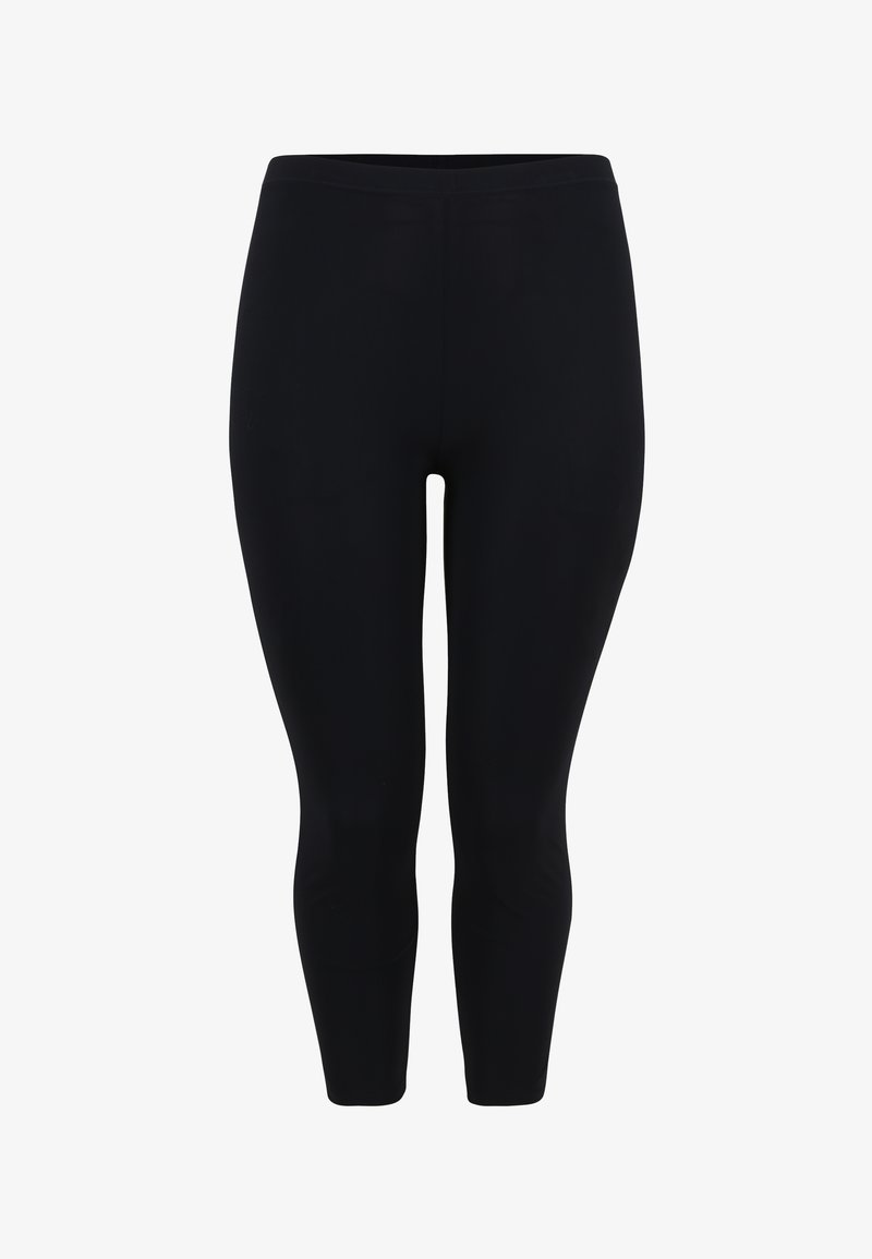 Schwarze Leggings aus elastischem Material, mit einer figurbetonten Passform, glatter Textur und knöchellangem Schnitt. Keine sichtbaren Muster oder Akzente.